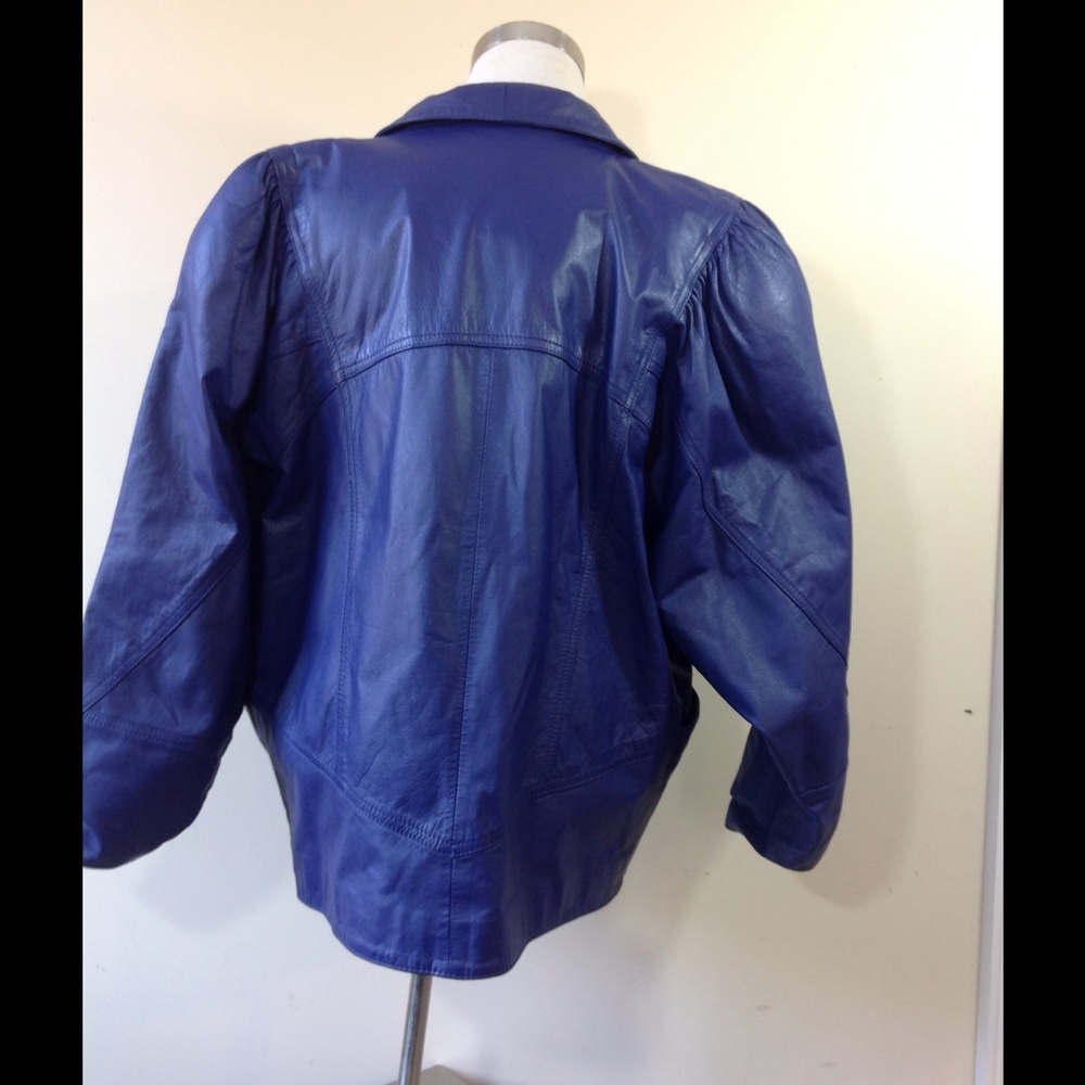 1980's Purple Leather Blazer J.F.G Bomber Disco - Picture 3 of 3